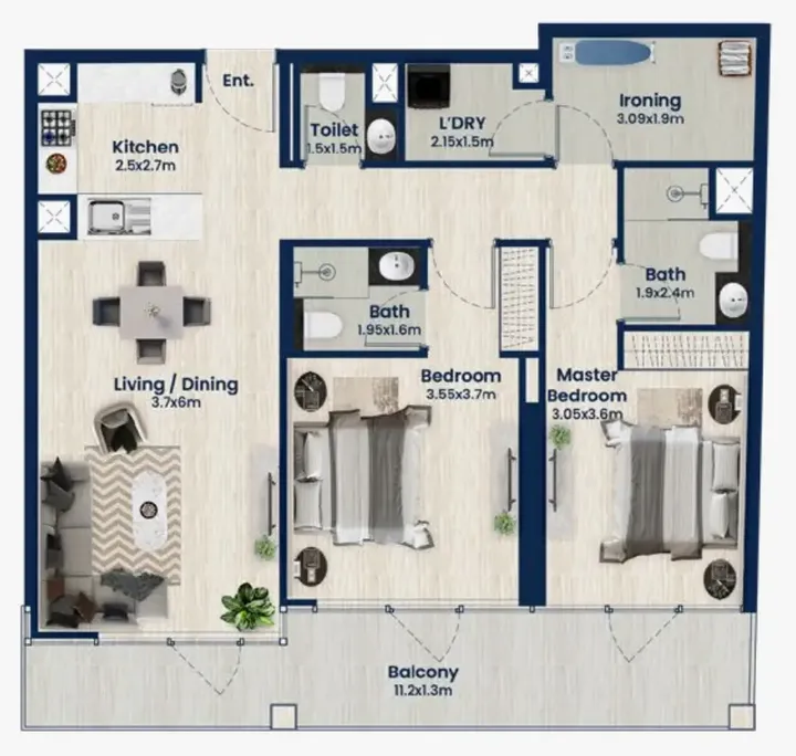 2 BR floor plan