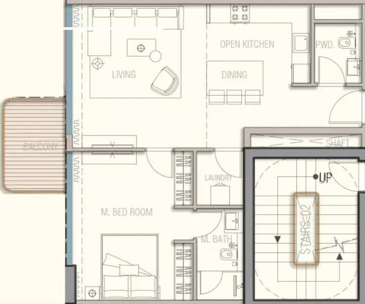 1 BR floor plan
