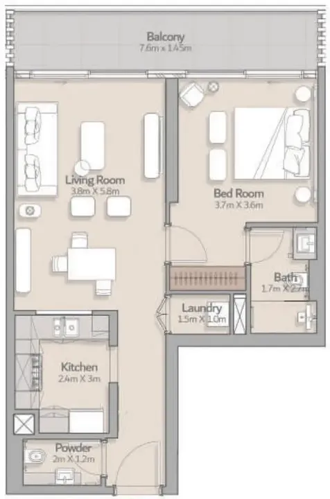 1 BR floor plan