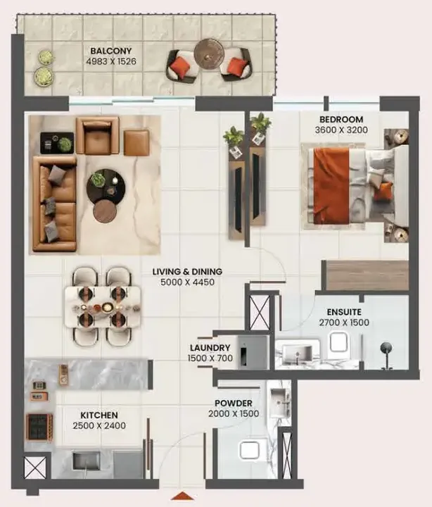 1 BR floor plan