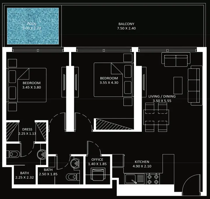2 BR floor plan