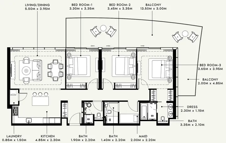 3 BR floor plan