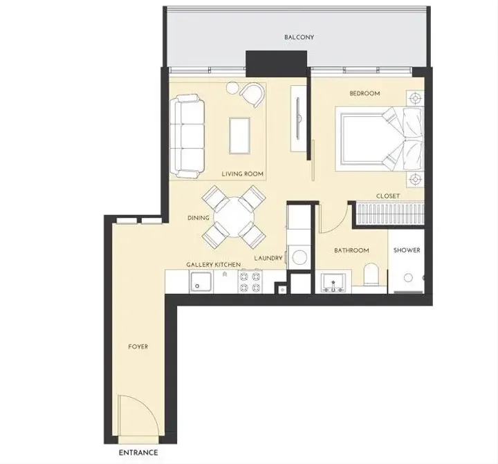 1 BR floor plan