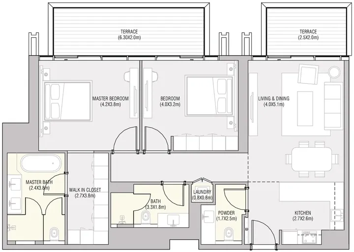 2 BR floor plan