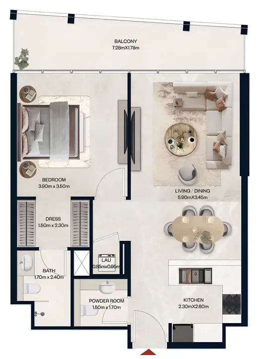 1 BR floor plan
