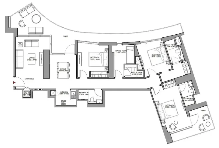 3 BR floor plan