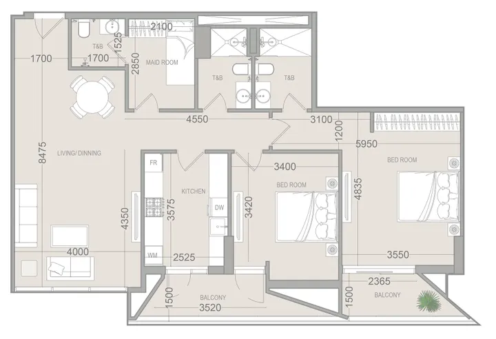 2 BR floor plan