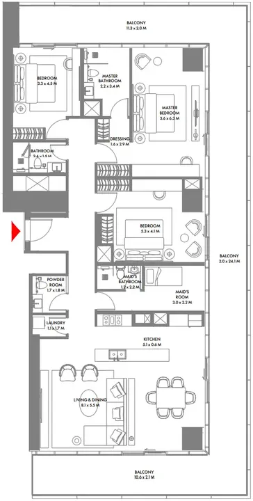 3 BR floor plan