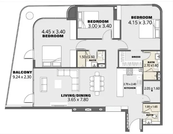 3 BR floor plan