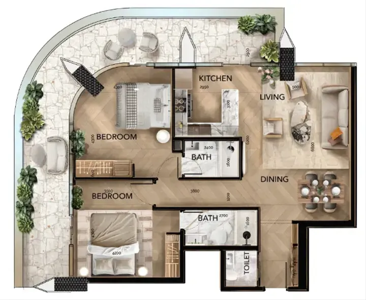 2 BR floor plan