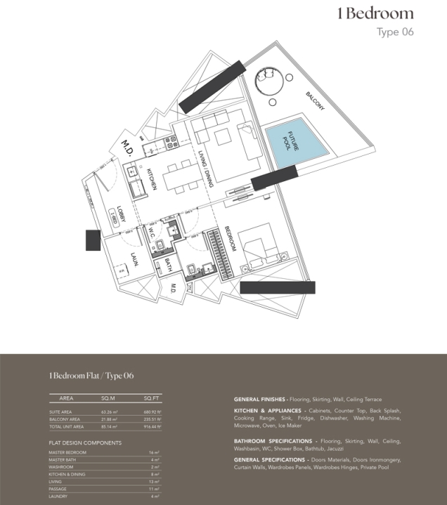 1 BR floor plan
