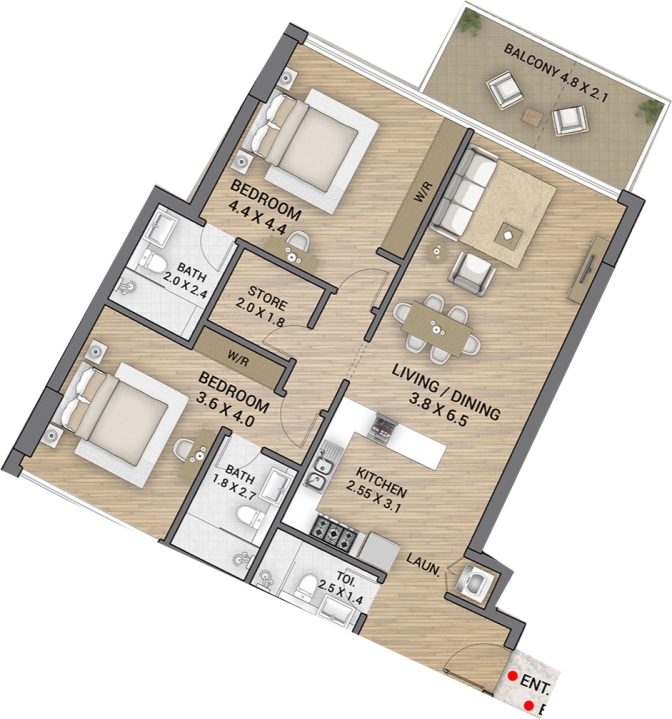 2 BR floor plan