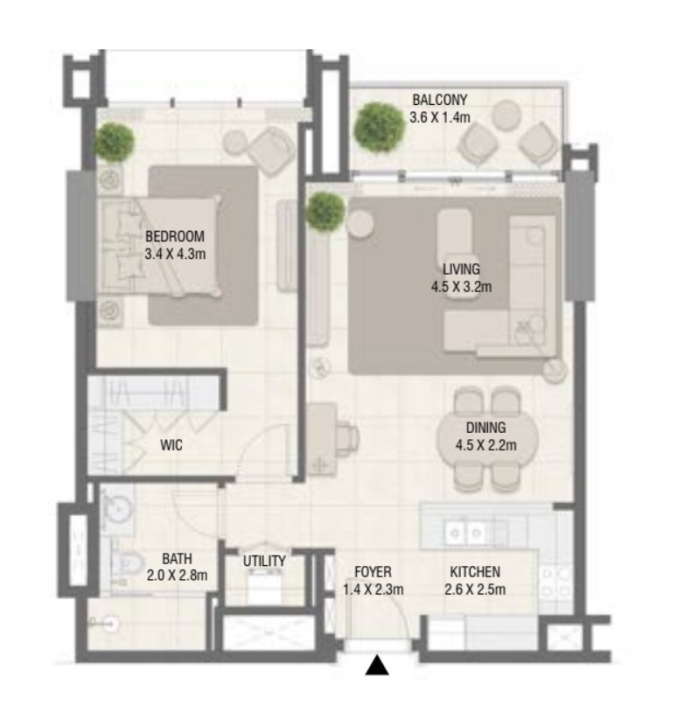 1 BR floor plan