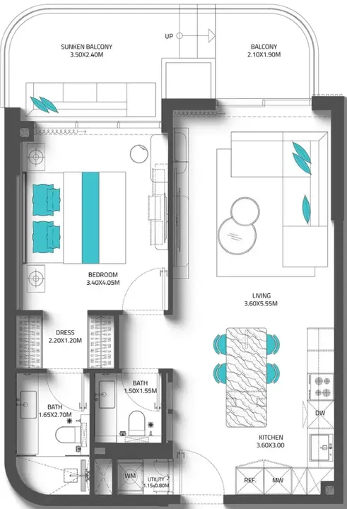 1 BR floor plan