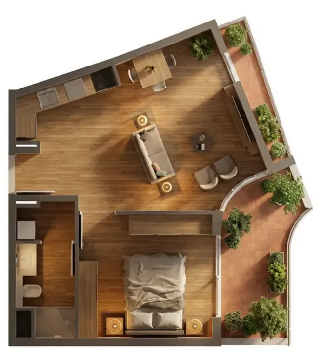 1 BR floor plan
