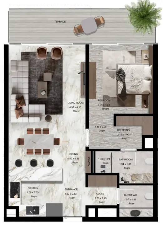 1 BR floor plan