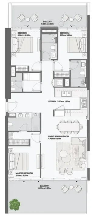 3 BR floor plan