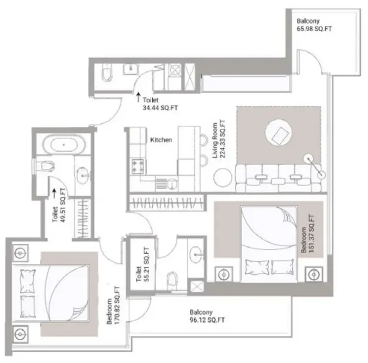 2 BR floor plan