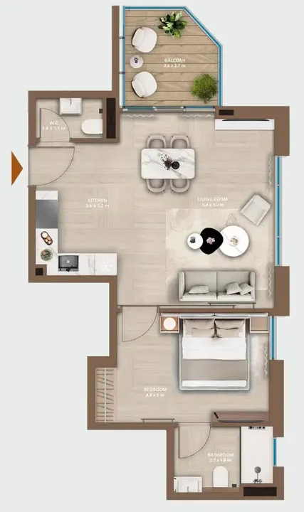 1 BR floor plan