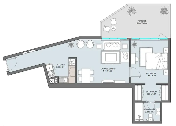1 BR floor plan