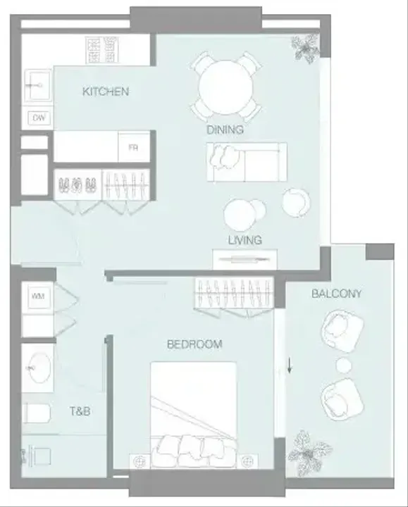1 BR floor plan