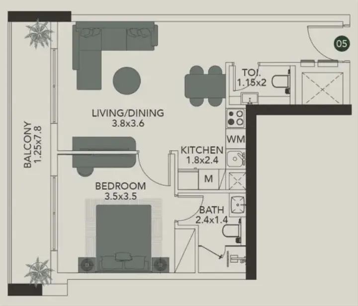 1 BR floor plan