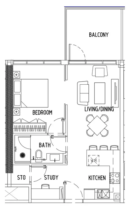 1 BR floor plan