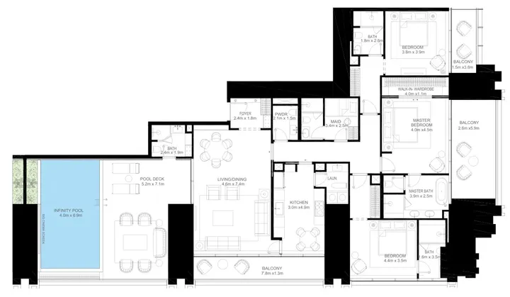3 BR floor plan