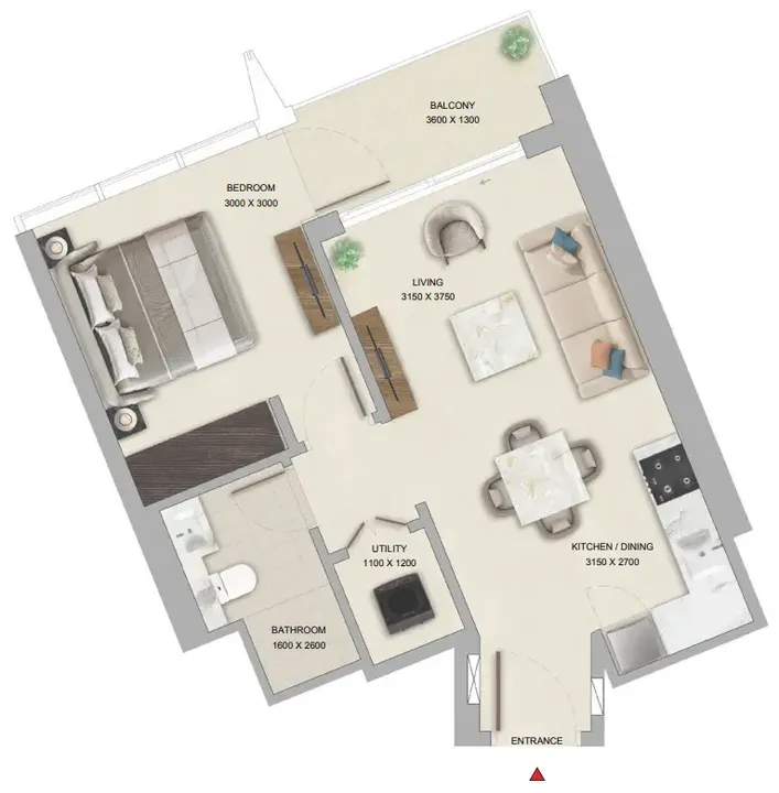 1 BR floor plan