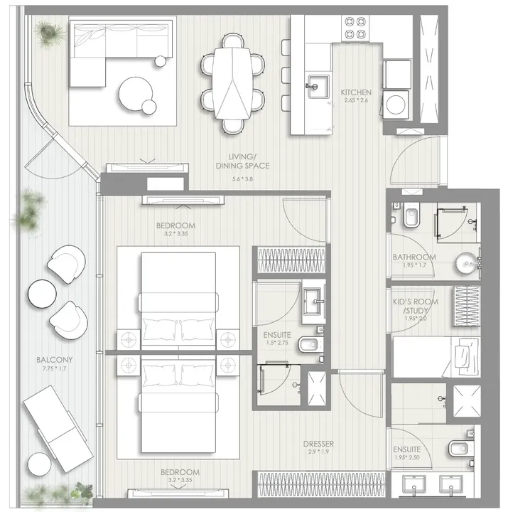 2 BR floor plan