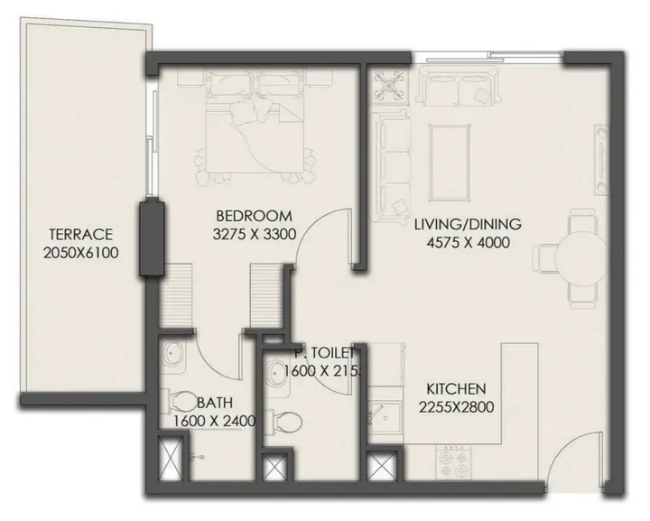 1 BR floor plan