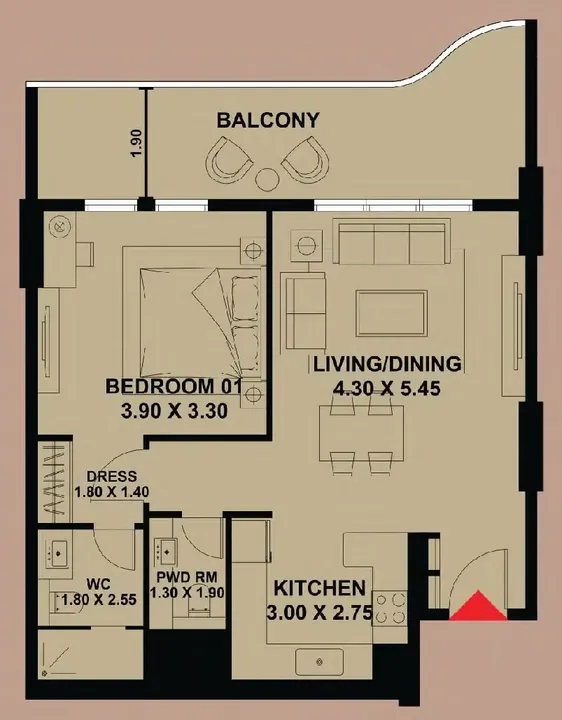 1 BR floor plan