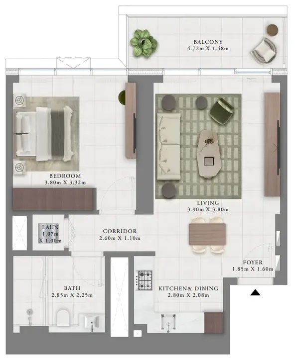 1 BR floor plan
