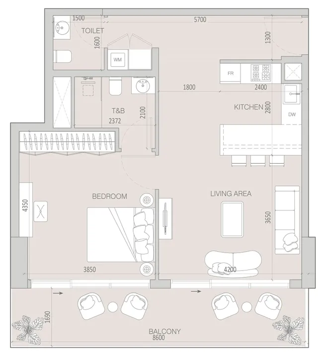 1 BR floor plan