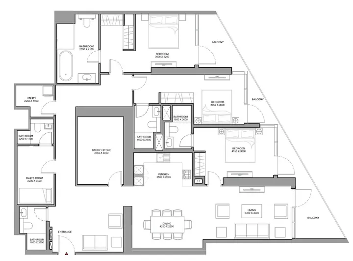 3 BR floor plan