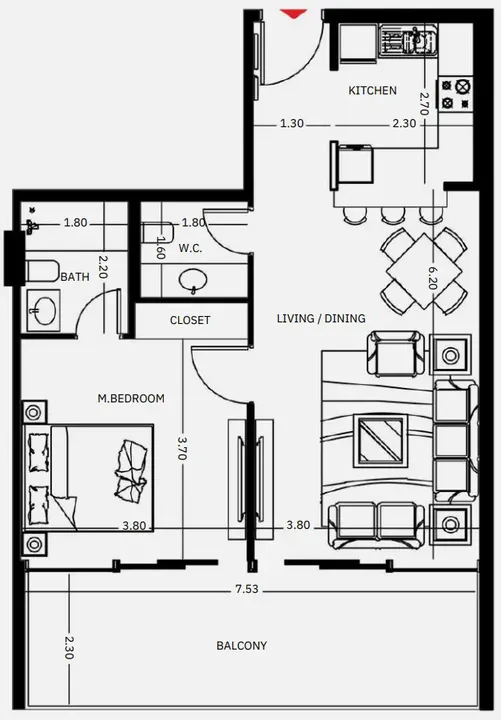 1 BR floor plan