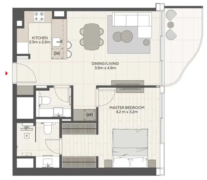 1 BR floor plan
