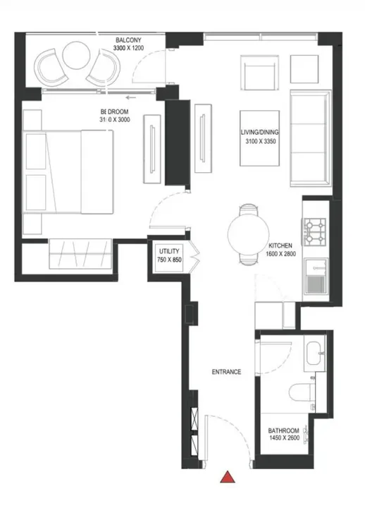 1 BR floor plan