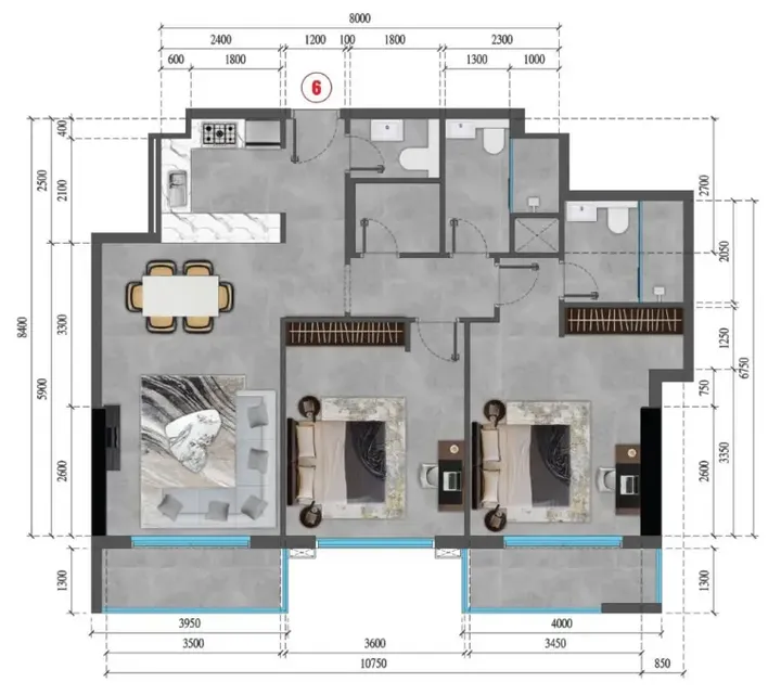 2 BR floor plan