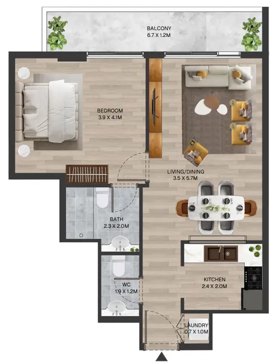 1 BR floor plan
