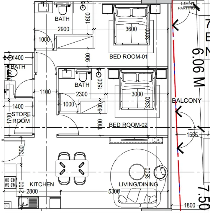 2 BR floor plan