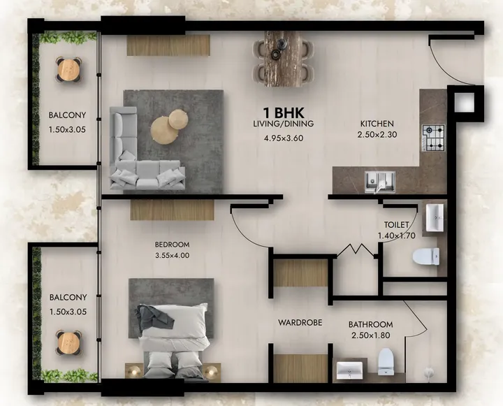 1 BR floor plan