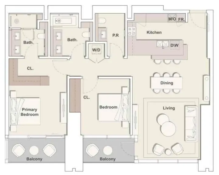 2 BR floor plan