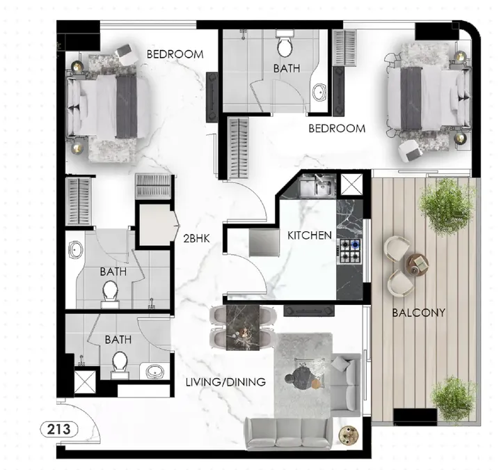 2 BR floor plan