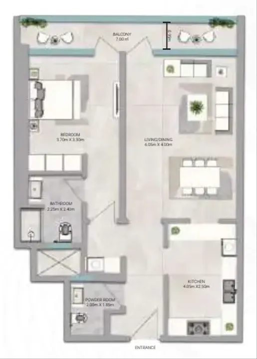 1 BR floor plan
