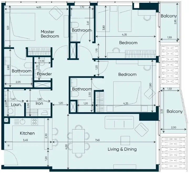 3 BR floor plan