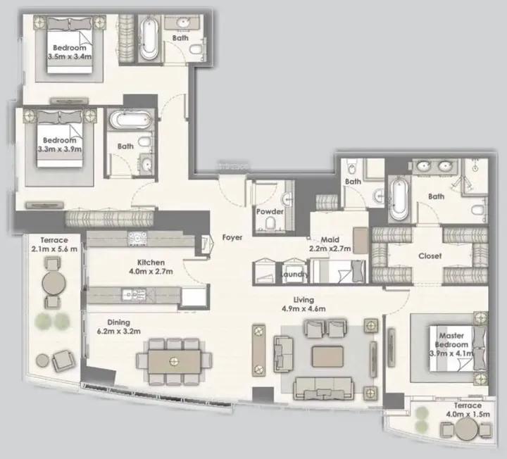 3 BR floor plan