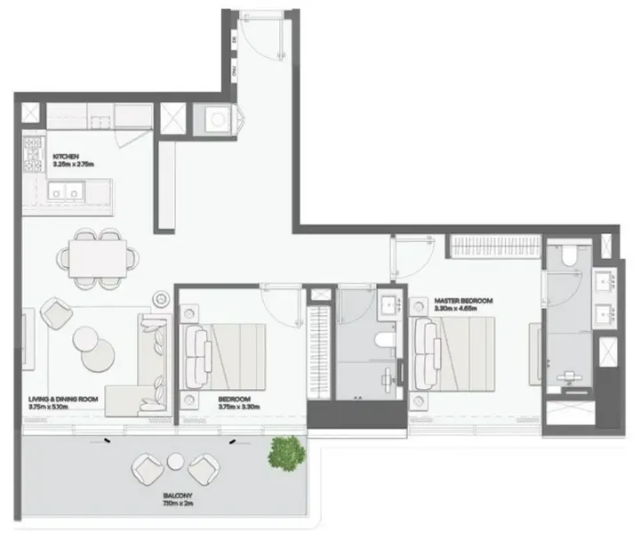 2 BR floor plan