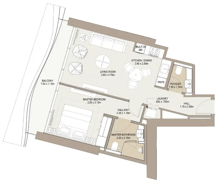1 BR floor plan