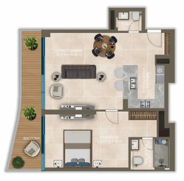 1 BR floor plan
